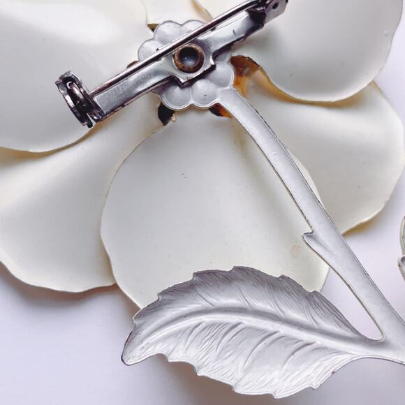 VTG 1960s Brooch Mod Yellow Enameled Metal Flower Power Pin Mid Century Style - Picture 11 of 11